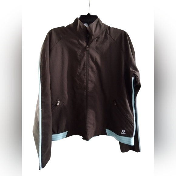Izod Jackets & Blazers - EUC Izod Movement Brown Jacket with Light Blue Accents Zip Up Lightweight XL